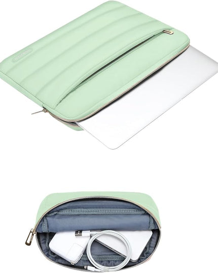 MOSISO 13.3 inch Laptop Case, 13-13.3 inch Puffy Laptop Sleeve Compatible with MacBook Air 13 13.6 M4 M3 M2 M1/Pro 13/Pro 14, HP Dell ASUS Lenovo,Polyester Horizontal Bag with Small Case, Mint Green
