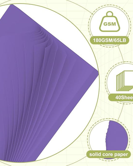40 Sheets Cardstock 8.5x11, 65lb Dark Purple Card Stock, Construction Paper, 180gsm Thick Printer Paper for Printing, Painting, Card Making, Kids School Supplies,Party Decorations