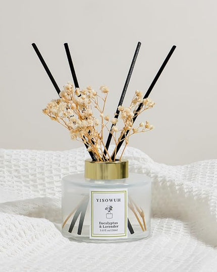 YISOWUH Reed Diffuser Set,5.07 fl oz (150 ml) - Eucalyptus & Lavender Oil Diffusers with 8 Reed Sticks,Home Fragrance Reed Diffuser for Bathroom Shelf Decor