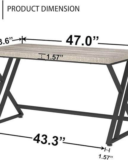 LVB Grey Desk, Industrial Wood Home Office Computer Desk for Bedroom, Farmhouse Metal Wooden Study Work PC Gaming Writing Table, Modern Simple Executive Writing Desk, 47 Inch, Light Gray