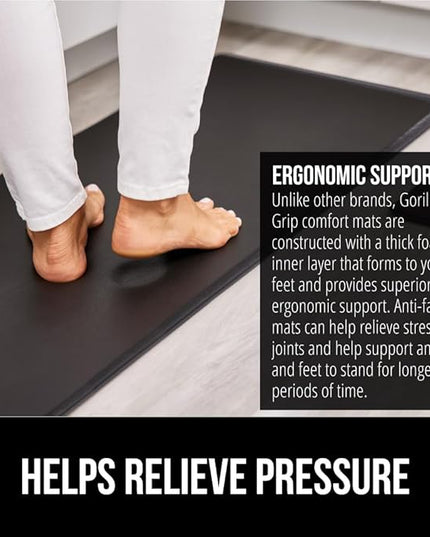 GORILLA GRIP 2 Pack Comfortable Cushioned Kitchen Mats for Floor, 17x24 + 17x48, Waterproof and Stain Resistant, 1/2 Inch Thick Soft Ergonomic Standing Desk Anti Fatigue Mat, Foam Supports Feet, Black