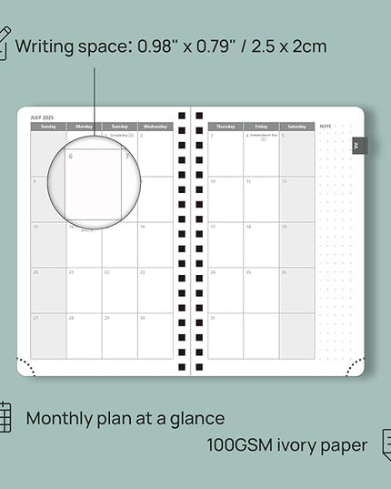 POPRUN Pocket Planner 2025-2026 (Spiral Hardcover - 4''x 6.25''), Daily Weekly and Monthly (July 2025 - June 2026) with Hourly Time Slots, for Purse, 100 GSM - Black