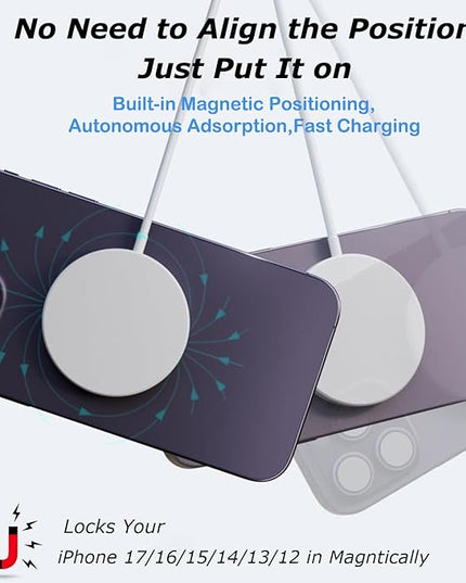 Wireless Charger,[Apple MFi Certified]15W Magnetic Charger 2Pack 3FT Magnetic Charge Pad with USB C Port PD Block Fast Charging Wireless Charge for iPhone Air/17 Pro Max/16 Pro/16 Plus/16e/15/14/13/12