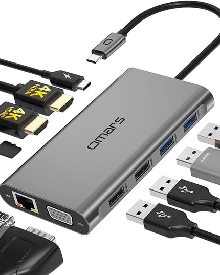 USB C Laptop Docking Station Dual Monitor HDMI for Dell HP 11 in 1 Type USB C Hub Triple Display Multiport Adapter Dongle to 2 HDMI 4K Ethernet 4 USB PD SD TF VGA for MacBook Lenovo Surface
