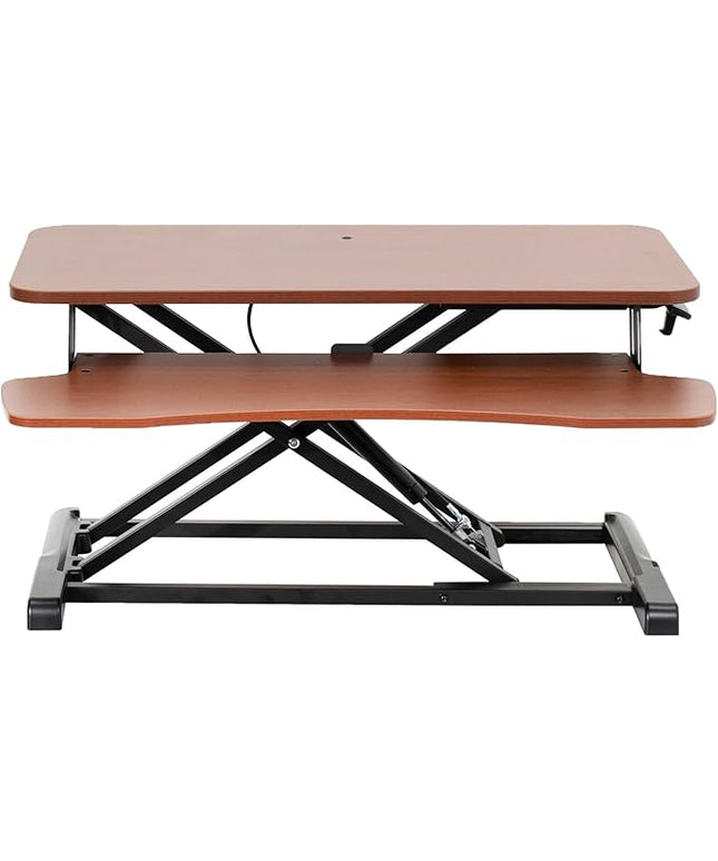 VIVO 32 inch Desk Converter, K Series, Height Adjustable Sit to Stand Riser, Dual Monitor and Laptop Workstation with Wide Keyboard Tray, Dark Walnut Top, Black Frame, DESK-V000KA
