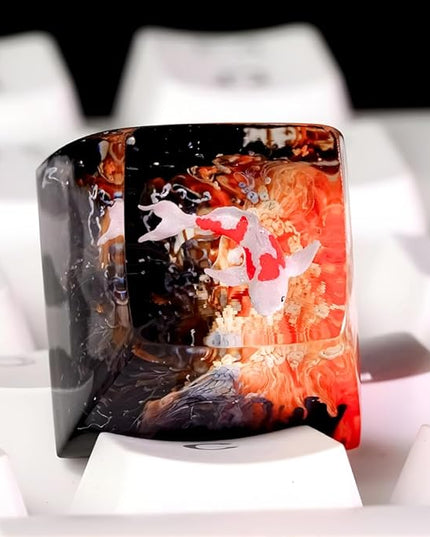 Koi Fish Artisan Keycap Orange and Black Ocean R1 SA Profile Custom Keycaps 1U ESC Handmade Gaming Resin Key Cap Cherry MX Switch Compatible Mechanical Keyboard Koi Lover Gift