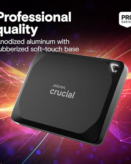 Crucial X10 Pro 2TB Portable SSD, Up to 2100MB/s Read, 2000MB/s Write, USB 3.2 USB-C, External Solid State Drive, Durable Storage for PC & Mac, for Professional Creators, Black - ‎CT2000X10PROSSD902
