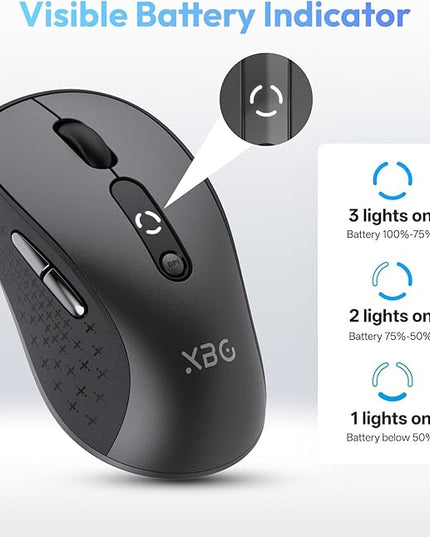 XBG B15 Tri-Mode Wireless Mouse, Bluetooth 5.0/4.0 & 2.4G, 5 Adjustable DPI, Type-C Rechargeable with 3-Level Battery Indicator, Ergonomic Silent Design for Office/Laptop/Travel