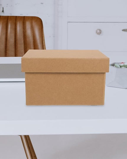 Kraft Desktop Storage Box with Lid, Thickened Paperboard Document Organizer for Office and Home, Multipurpose Sundry and Makeup Storage Container, 1Pcs
