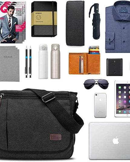 Modoker Messenger Bag for Men, 13 Inches Laptop Satchel Bags, Canvas Shoulder Bag with Bottle Pocket