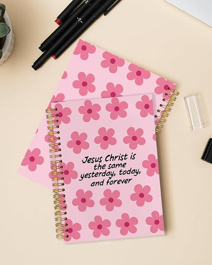 Pink Floral Christian Spiral Journal Notebook 5.5x8.3in, Jesus Journal for Women, Prayer Journals for Woman, Religious Notebooks for Note Taking, Hardcover Notebook