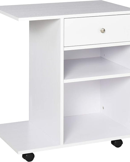 Vinsetto Mobile Printer Stand, Rolling File Cabinet Cart with Wheels, Adjustable Shelf, Drawer and CPU Stand, White