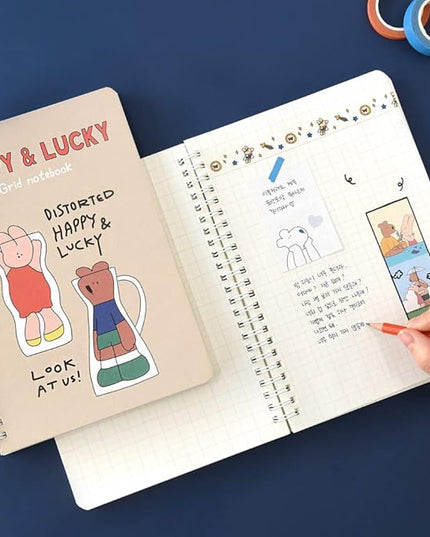 Monolike Happy and Lucky A5 Grid Spiral Notebook, Distorted - Hardcover 5.83 x 8.27inch 128 Page,120GSM Thick paper