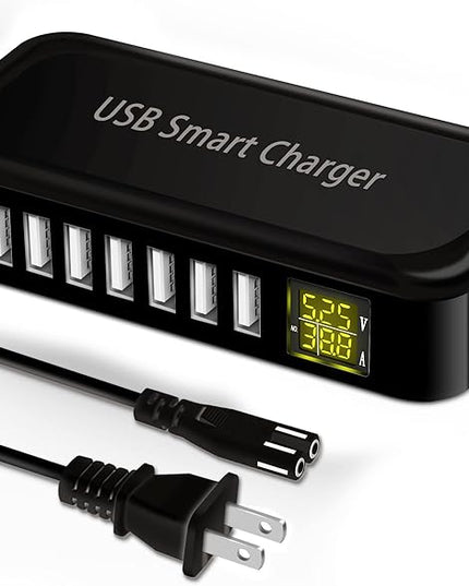USB Charging Station, Ziwodiv 8-Port 60W/12A USB Charger Station, Multi Ports USB-A Charging Hub with LED Display, Compact Desktop Charger for Multiple Devices, iPhone iPad Samsung Android and Tablet