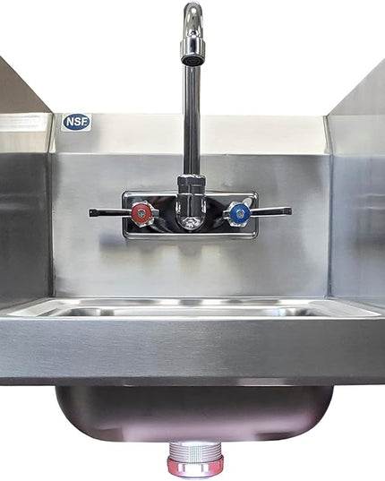 Stainless Steel Wall Mount Hand Basin with Gooseneck and Side Splash Guard. (16" x 12" Side Splash) Deep x long