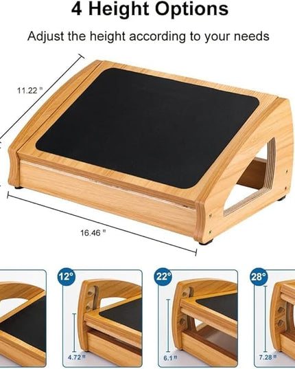 StrongTek Ergonomic Under Desk Footrest, 3 Adjustable Heights Wooden Office Footrest, Large Anti-Slip Surface, Improves Posture and Blood Circulation, up to 400lbs (Natural)