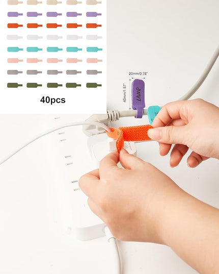 Cable Labels Large Size, Multi-Color (40-Pack) Write On Cord Tags for Organizing Wires and Identification,Reusable and Versatile for Multiple Purposes - 8Color