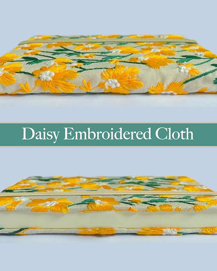 Daisy Gift, Flower Journal, Embroidered Notebook, Beautiful Journals for Women, 8"x6", Hardcover, Lay Flat, A5, Lined Paper, Wide Ruled Page, Writing Journal, Yellow Daisy, with Elastic Band
