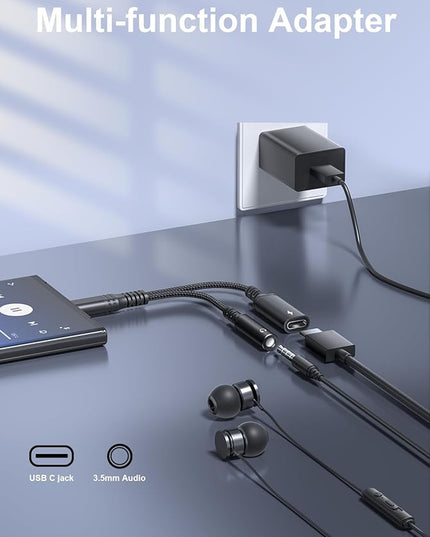 USB-C to 3.5mm Audio Headphone Adapter - 192kHz HiFi and 30W Charger 2-in-1 Compatible with Apple iPhone 17 16 15 Samsung Galaxy S25 S24 S23 S22 S21 S20 Plus Pro Max Ultra Pixel iPad