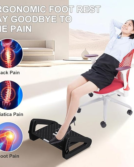 Foot Rest for Under Desk at Work - Six Heights Adjustable Under Desk Footrest - Ergonomic Foot Stools for Under Office Desks - Desks Foot Rest with Massage Rollers - Leg Rest for Chair (Black)