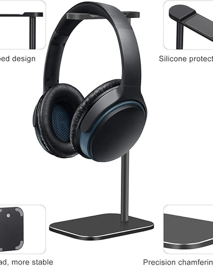 Headphone Stand Aluminum, Headset Holder with Solid Metal Base for Desk, Compatible with Most Headphones (Black)