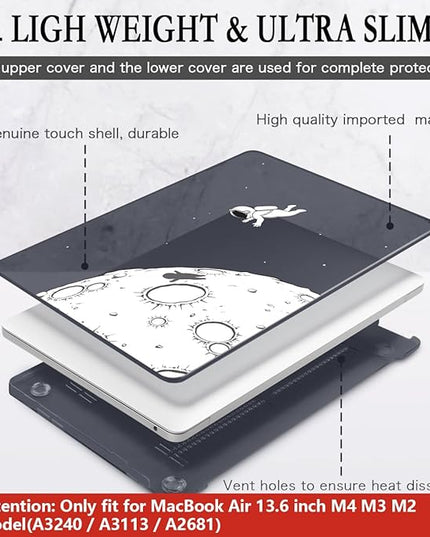 CISSOOK Case Compatible with MacBook Air 13.6 Inch 2022 2024 2025 Release Model A2681 M2 A3113 M3 A3240 M4 Astronaut, Clear Black Space Hard Shell with Keyboard Cover for MacBook Air 13.6", Astronaut