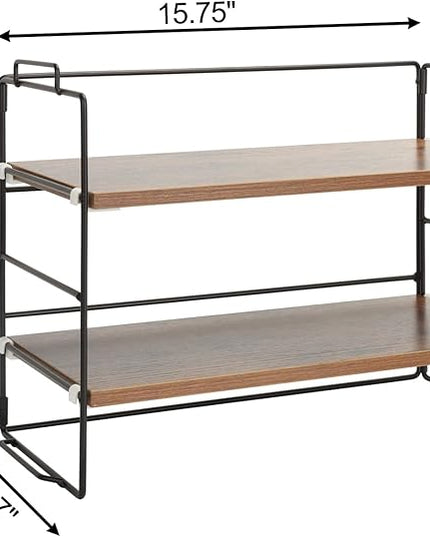 KATHY&BOB Wood Desk Shelf Organizer, 2-Tier Desktop Supplies Storage Rack, Adjustable Stackable Desk Shelf for Office, Kitchen, Bathroom, 15.75"*12.2"*7.87"