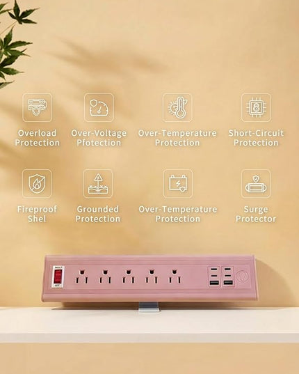 Desk Clamp Power Strip with Nightlight, 40W Fast Charging, 10FT Extension Cord, 4x20W USB-C & 2 USB Ports, 5 AC Outlets, Fits 1.69-Inch Table Edges