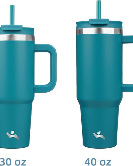 40 oz Tumbler with Handle and 2 Straws,2 in 1 Lid Insulated Water Bottle Stainless Steel Travel Coffee Mug,Blue