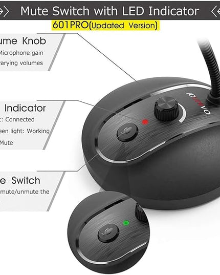 JOUNIVO USB Computer Microphone with Mute Button, Plug&Play Condenser, Desktop, PC, Laptop, Mac, PS4 Mic -360 Gooseneck Design -Recording, Dictation, YouTube, Gaming, Streaming
