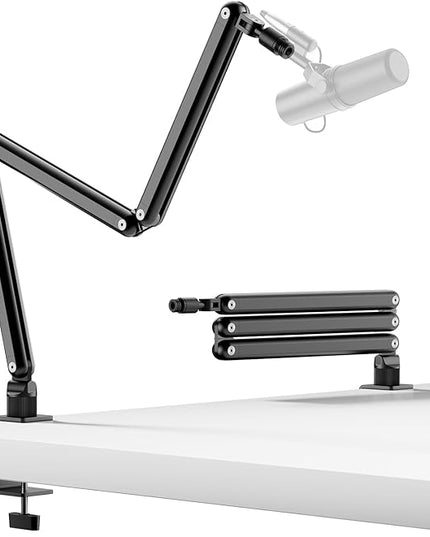 TODI Mic Arm for Lightweight Mics, Microphone Arm Rotatable, Storable Desk Mic Stand for Bear 3LB with Mount Clamp, Mic Stand Boom Arm with Cable Channel with 3/8'' 5/8'' Thread for Podcast, Gaming