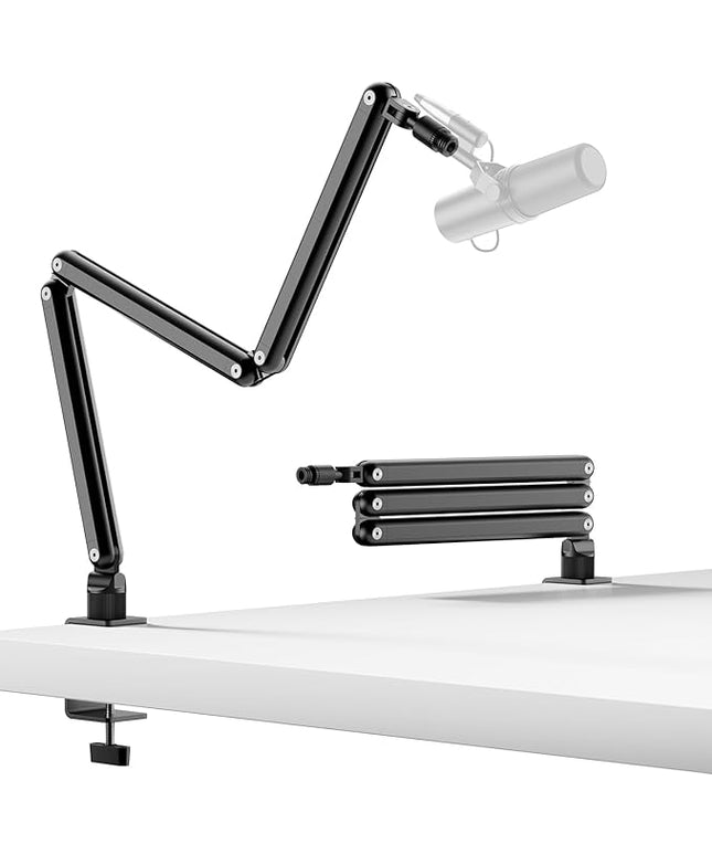 TODI Mic Arm for Lightweight Mics, Microphone Arm Rotatable, Storable Desk Mic Stand for Bear 3LB with Mount Clamp, Mic Stand Boom Arm with Cable Channel with 3/8'' 5/8'' Thread for Podcast, Gaming