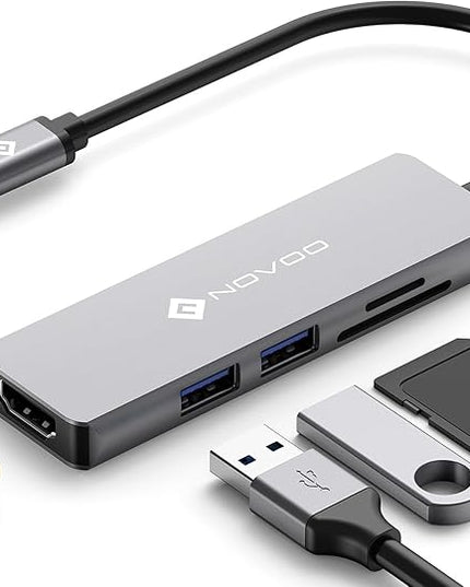 NOVOO USB C Hub 5 in 1 with HDMI 4K Adapter, 2 USB 3.0 Ports, 1 SD Memory Port, 1 microSD Card Reader