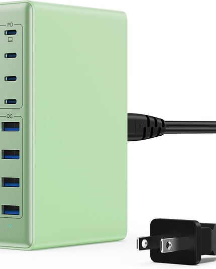 200W USB C Charger Block,GaN IV Charging Station 8 Ports,QC4.0 Fast Charging Station Hub+PD 65W USB C Laptop Charger Adapter Compatible with MacBook Air/Pro,DELL,iPhone 17/16/15,iPad,Steam Deck-Green