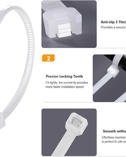 Zip Ties, RAZCC 1200pcs Cable Zip Ties 12 Inch, Heavy Duty White Plastic Wire Ties with 50lb Tensile Strength, Self-Locking Nylon Cable Ties, Wire Management for Indoor and Outdoor