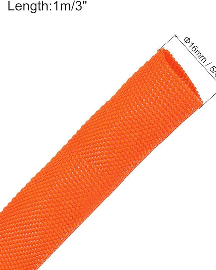 MECCANIXITY Braided Cable Sleeves Heat Shrinkable Fabric Sleeving, 5/8" 3ft Orange 2:1 Ratio Heat Shrinkable Cord Protector for Harness Cable, Network Cable Protection, Cable Management