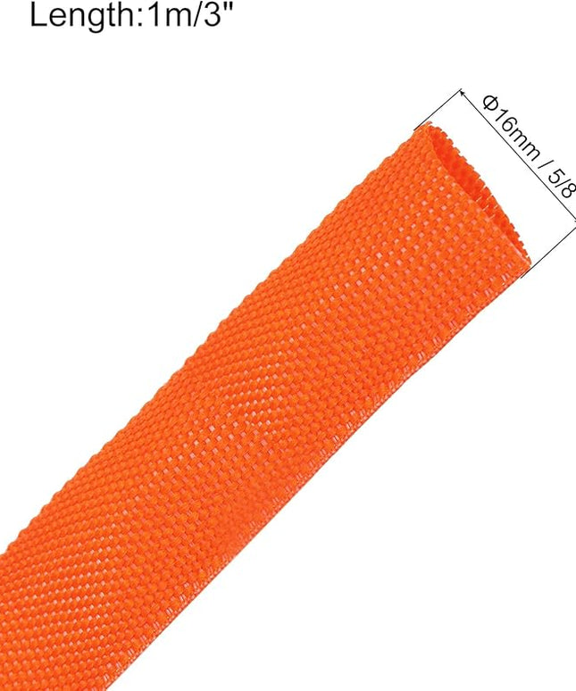 MECCANIXITY Braided Cable Sleeves Heat Shrinkable Fabric Sleeving, 5/8" 3ft Orange 2:1 Ratio Heat Shrinkable Cord Protector for Harness Cable, Network Cable Protection, Cable Management