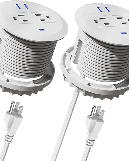 2PCS 3 Inch Desktop Power Grommet,20W USB C Fast Charging Station,3-USB Port,Flush Mount,6.5 ft Power Cord.Round Recessed Power Strip,Desk Hole Grommet Outlet for Workspace,White