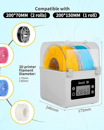 Sovol Filament Dryer 2025, SH01 Filament Dehydrator 3D Printer Spool Holder with Upgraded Fan, Dry Box for Keeping Filament Dry, Compatible with 1.75mm, 2.85mm PLA PETG TPU ABS