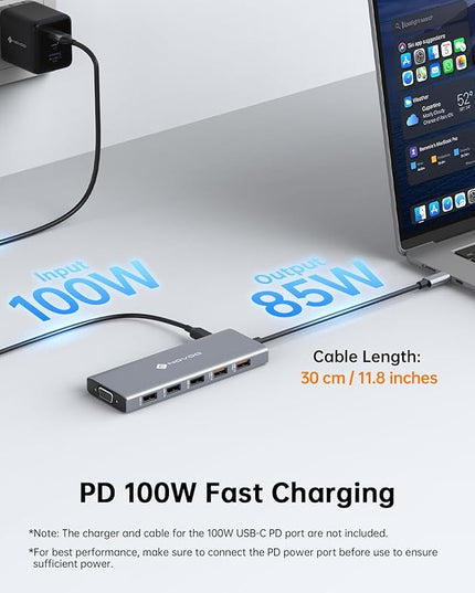 NOVOO USB C Docking Station Dual Monitor, 12-in-1 USB C Hub with HDMI 4K, VGA, USB 10Gbps, SD/TF, 100W PD, Multiport Adapter Compatible with MacBook Dell HP Surface