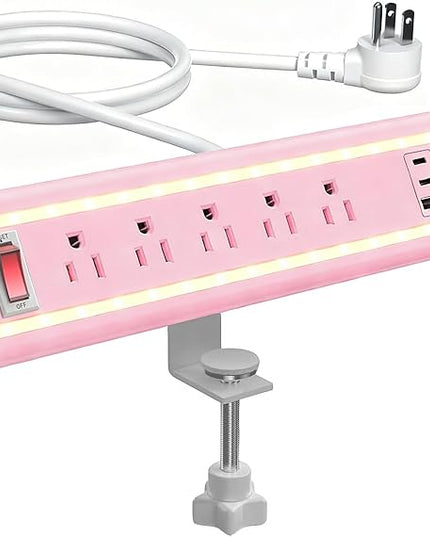 Desk Clamp Power Strip with Nightlight, 40W Fast Charging, 10FT Extension Cord, 4x20W USB-C & 2 USB Ports, 5 AC Outlets, Fits 1.69-Inch Table Edges