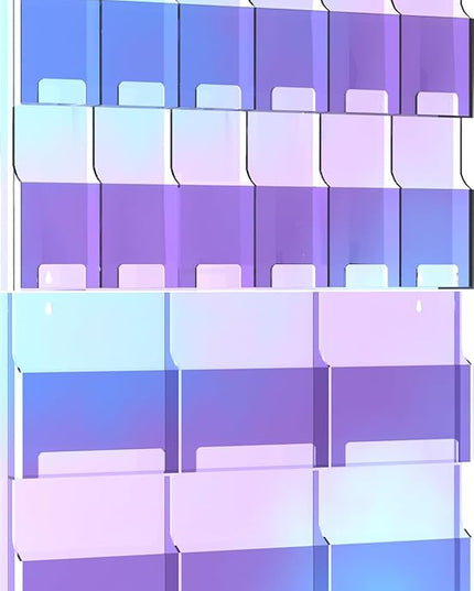 Iridescent Acrylic Wall Mounted Brochure Holder, 6 Magazine Holders and 12 Pamphlet Holders, Color-Shifting Display Rack, Trifold Flyer Rack, Literature Storage Rack for Home, Offices, Waiting Room