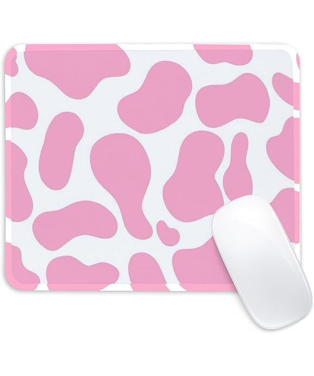 Pink Cow Pattern Square Mouse Pad,Non-Slip Rubber Base Mouse Pad,Home Office Decoration Desktop Accessory,Laptop Mouse Pad for Office Laptops,9.4x7.8x0.12inch.