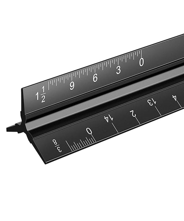 Architectural Scale Ruler, 12 Inch Aluminium Architect Scale Ruler, Imperial Metal Engineers Triangular Ruler for Architects, Students and Draftsmen, Laser Etched Markings