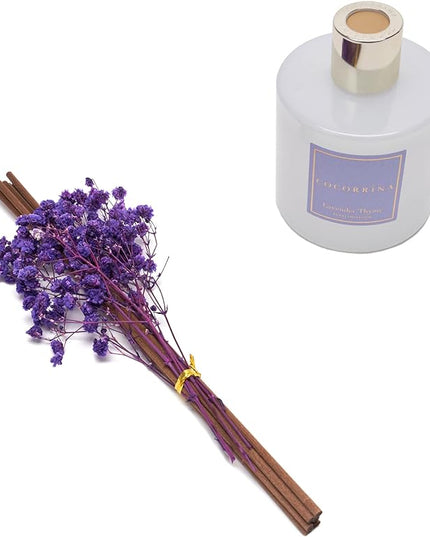 Cocorrína Premium Reed Diffuser Set with Preserved Baby's Breath & Cotton Stick Lavender Thyme | 6.7oz Scent Fragrance Lavender Oil Diffuser for Bedroom Bathroom Home Décor