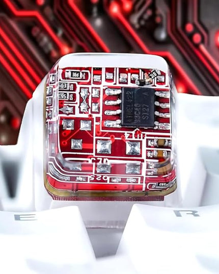 Red Circuit Board Artisan Keycap R1 OEM Profile Custom Keycaps 1U ESC Handmade Gaming Resin Key Cap Cherry MX Switch Compatible Mechanical Keyboard Tech Lover Gift