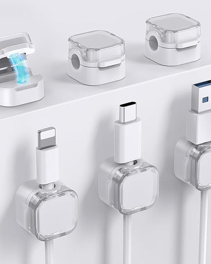 AhaStyle Magnetic Cable Organizer [1s Lock] 6 Pack Cord Holders Clips Strong Adhesive Cord Keeper [Smooth Adjustable] Hide Wire Cord Organizer for Nightstand Kitchen Car Office (White)