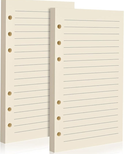 A6 6-Hole Lined Loose-Leaf Filler Paper – 2 Packs (80 Sheets per Pack), 100GSM,Beige Notebook Refill – Fits A6 6-Ring Binders for Office,Journaling,Planning,Notes. Double-sided writing supported