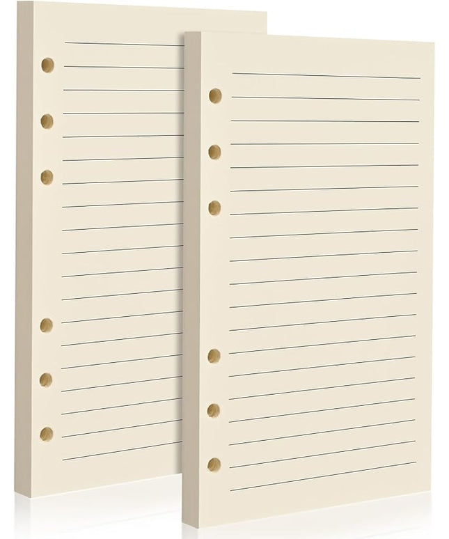 A6 6-Hole Lined Loose-Leaf Filler Paper – 2 Packs (80 Sheets per Pack), 100GSM,Beige Notebook Refill – Fits A6 6-Ring Binders for Office,Journaling,Planning,Notes. Double-sided writing supported