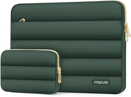 MOSISO 15-15.6 inch Laptop Case, 16 inch Puffy Laptop Sleeve Compatible with MacBook Pro 16, HP Dell ASUS Acer Toshiba Lenovo Notebook Computer, Polyester Horizontal Bag with Small Case, Emerald Green